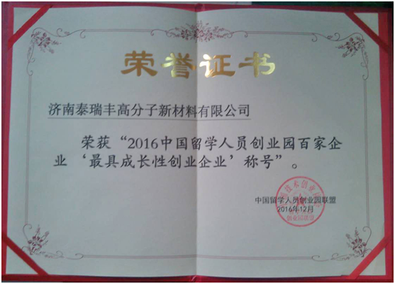 最具成長性創業企業證書